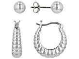 Sterling Silver Croissant Style Hoop Earring & 6mm Ball Stud Earring Set of 2