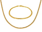 18k Yellow Gold Over Sterling Silver 4mm Byzantine Link Bracelet & 20 Inch Chain Set of 2