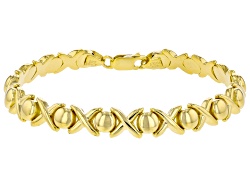 thumbnail interactive-video image 1 of XOXO Wide Gold Stainless Steel Necklace & Bracelet Set – 18" Choker Style 1 of 2