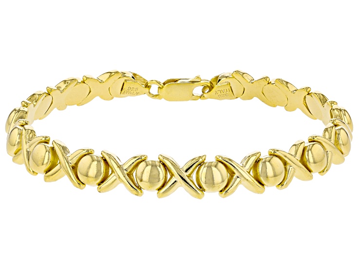 18k Yellow Gold Over Sterling Silver Stampato Link Xoxo Bracelet
