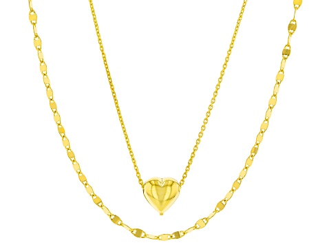 18k Yellow Gold Over Sterling Silver Heart 20 Inch Necklace & Valentino 18 Inch Chain Set of 2