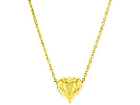 18k Yellow Gold Over Sterling Silver Heart 20 Inch Necklace 