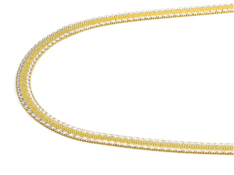 Sterling Silver & 18k Yellow Gold Over Sterling Silver 3.6mm Diamond-Cut Herringbone 20 Inch Chain