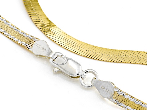 Sterling Silver & 18k Yellow Gold Over Sterling Silver 3.6mm Diamond-Cut Herringbone 20 Inch Chain