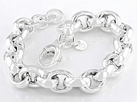 Sterling Silver 10mm Puff Rolo Link Bracelet