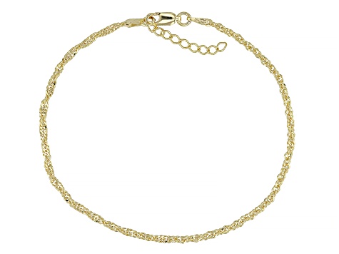 18k Yellow Gold Over Sterling Silver 2mm Singapore Link Anklet