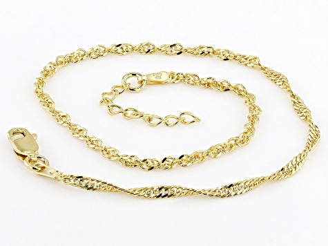 18k Yellow Gold Over Sterling Silver 2mm Singapore Link Anklet