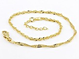 18k Yellow Gold Over Sterling Silver 2mm Singapore Link Anklet