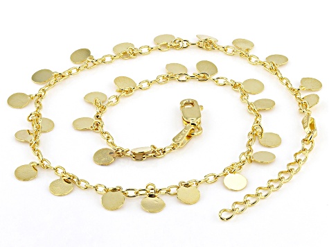 18k Yellow Gold Over Sterling Silver High Polish Disc Charm Anklet