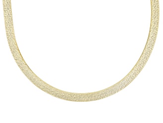 18k Yellow Gold Over Sterling Silver 5mm Diamond-Cut Herringbone 20 Inch Chain