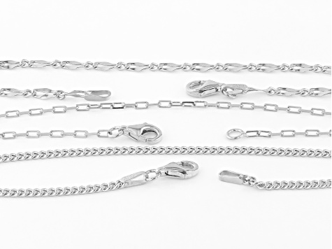 Sterling Silver 1.6mm Paperclip, 2mm Curb, & 3mm Mirror Link Bracelet Set of 3