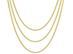 18k Yellow Gold Over Sterling Silver 1mm Box 18, 20, & 22 Inch Chain Set of 3