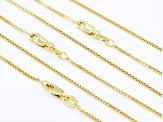 18k Yellow Gold Over Sterling Silver 1mm Box 18, 20, & 22 Inch Chain Set of 3