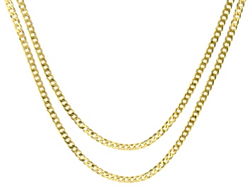 Picture of 18k Yellow Gold Over Sterling Silver 3.2mm Flat Curb 18 & 20 Inch Chain Set of 2