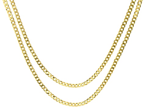 18k Yellow Gold Over Sterling Silver 3.2mm Flat Curb 18 & 20 Inch Chain Set of 2