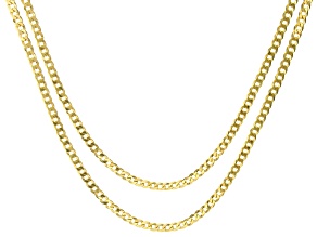 18k Yellow Gold Over Sterling Silver 3.2mm Flat Curb 18 & 20 Inch Chain Set of 2