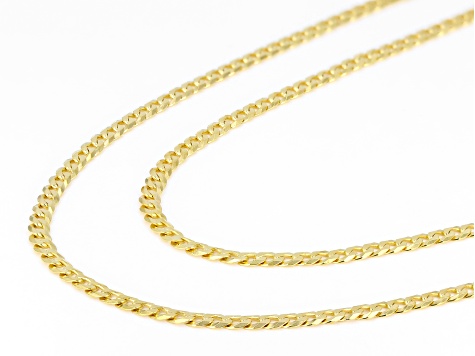 18k Yellow Gold Over Sterling Silver 3.2mm Flat Curb 18 & 20 Inch Chain Set of 2