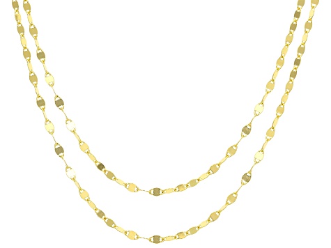 18k Yellow Gold Over Sterling Silver 2mm Valentino Link 18 & 20 Inch Chain Set of 2