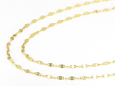 18k Yellow Gold Over Sterling Silver 2mm Valentino Link 18 & 20 Inch Chain Set of 2