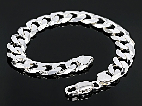 Sterling Silver 10mm Flat Curb Link Bracelet