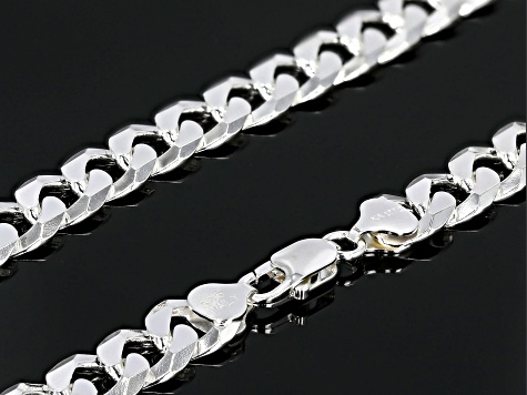 Sterling Silver 10mm Flat Curb 22 Inch Chain