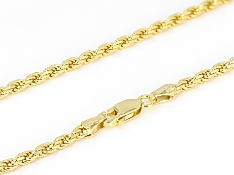 18k Yellow Gold Over Sterling Silver 2.7mm Rope 20 Inch Chain