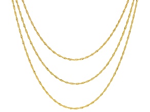 18k Yellow Gold Over Sterling Silver 2mm Singapore 18, 20, & 22 Inch Chain Set of 3