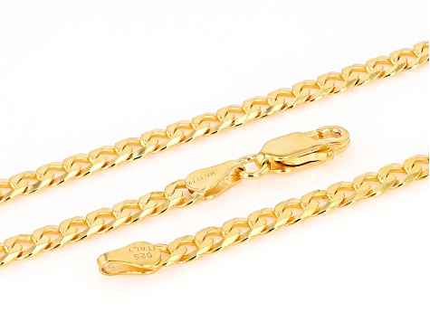 18k Yellow Gold Over Sterling Silver 4mm Flat Curb 18 Inch Chain