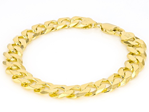 18k Yellow Gold Over Sterling Silver 10mm Flat Curb Link Bracelet