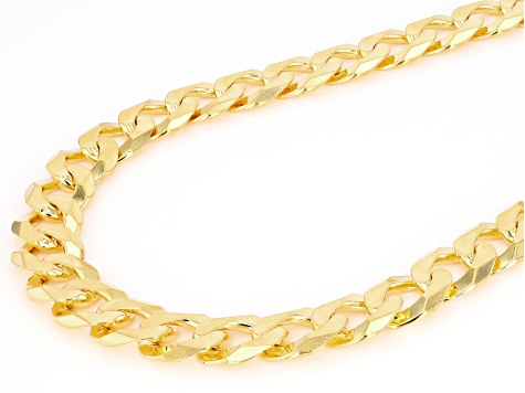 18k Yellow Gold Over Sterling Silver 10mm Flat Curb 22 Inch Chain
