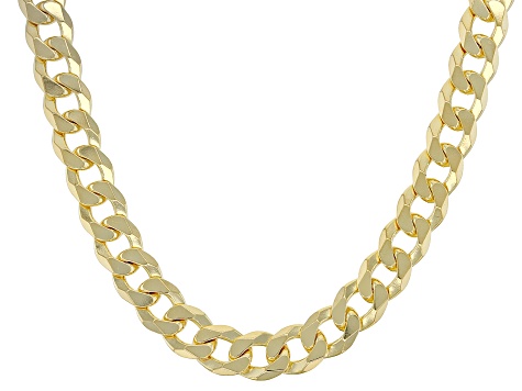 18k Yellow Gold Over Sterling Silver 6mm Flat Curb 18 Inch Chain