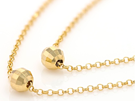 18k Yellow Gold Over Sterling Silver Diamond-Cut Bead Double Strand 16 Inch Necklace