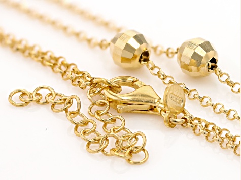 18k Yellow Gold Over Sterling Silver Diamond-Cut Bead Double Strand 16 Inch Necklace
