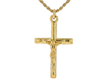 Picture of 18k Yellow Gold Over Sterling Silver Crucifix Pendant 20 Inch Necklace