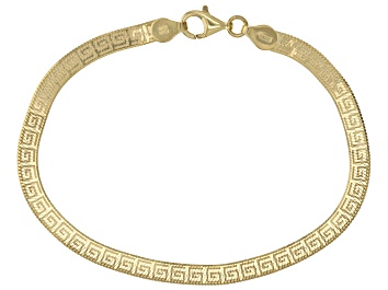 Picture of 18k Yellow Gold Over Sterling Silver 4.4mm Greek Key Herringbone Link Bracelet