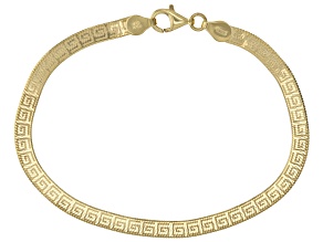 18k Yellow Gold Over Sterling Silver 4.4mm Greek Key Herringbone Link Bracelet