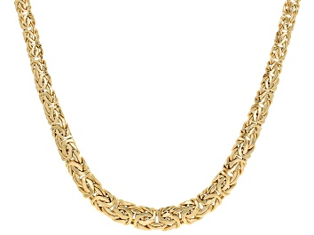 Picture of 18k Yellow Gold Over Sterling Silver 9mm High Polished Graduated Byzantine 18 Inch Chain