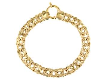 Picture of 18k Yellow Gold Over Sterling Silver 9mm High Polished Byzantine Link Bracelet