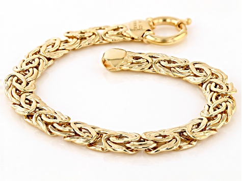18k Yellow Gold Over Sterling Silver 9mm High Polished Byzantine Link Bracelet