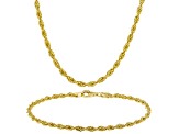 18k Yellow Gold Over Sterling Silver 3mm High Polished Rope Link Bracelet & 18 Inch Chain Set of 2