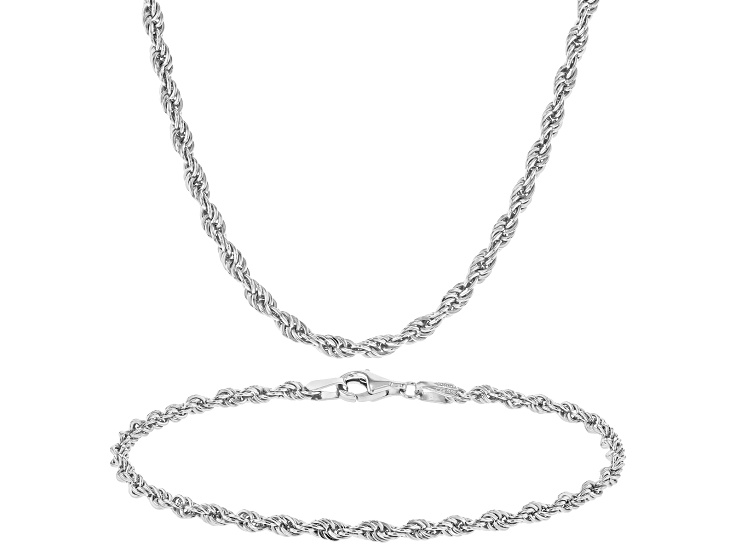 sterling silver セット Sterling Silver 3mm High Polished Rope Link Bracelet & 18 Inch