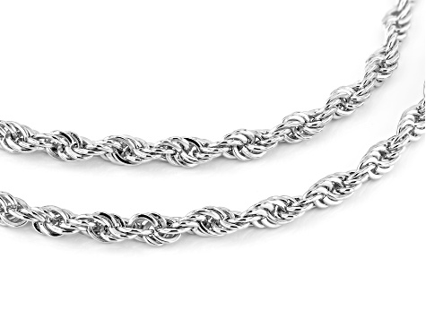 Sterling Silver 3mm High Polished Rope Link Bracelet & 18 Inch