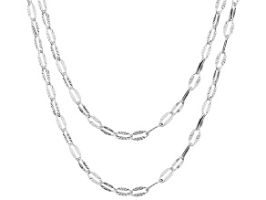 Sterling Silver 2.7mm Sunburst Paperclip 18 & 20 Inch Chain Set of 2