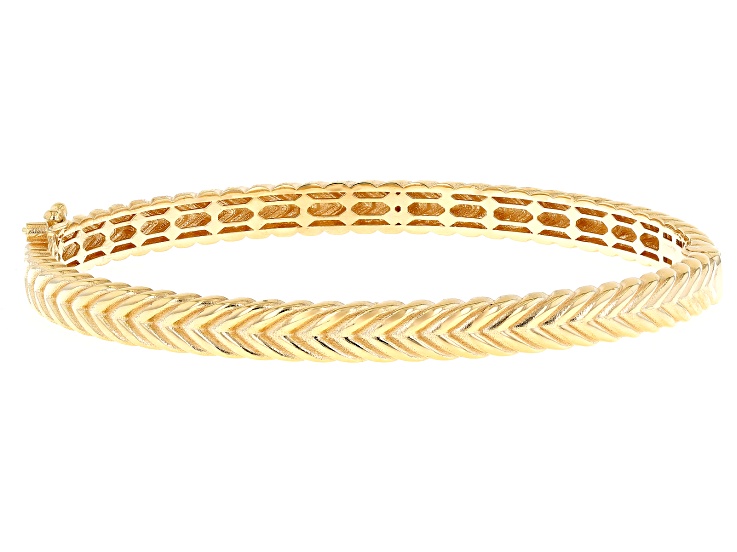 18k Yellow Gold Over Sterling Silver Chevron Design Bangle - AG1311 | JTV
