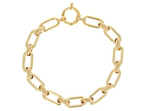 18k Yellow Gold Over Sterling Silver Polished & Textured Link Bracelet