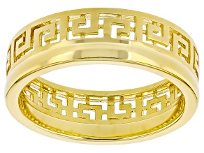 18k Yellow Gold Over Sterling Silver Polished Band Ring & Greek Key Band Ring Set of 2