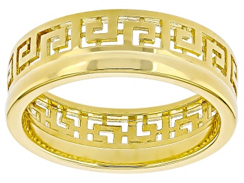 Picture of 18k Yellow Gold Over Sterling Silver Polished Band Ring & Greek Key Band Ring Set of 2