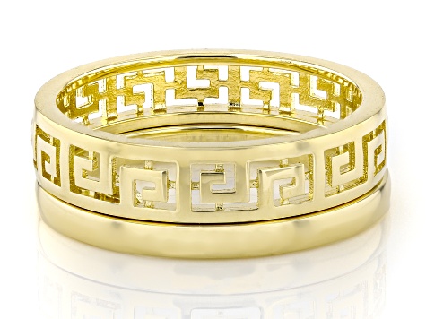 18k Yellow Gold Over Sterling Silver Polished Band Ring & Greek Key Band Ring Set of 2