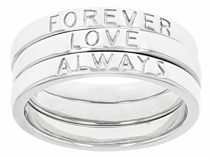 Rhodium Over Sterling Silver Love, Forever, Always Band Ring Set