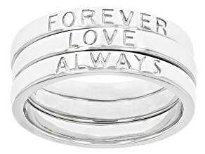 Rhodium Over Sterling Silver Love, Forever, Always Band Ring Set of 3